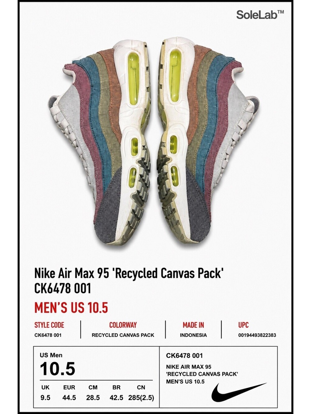 Nike Air Max 95 Recycled Canvas Pack CK6478-001 Men’s Size 10.5 Multicolor - Picture 4 of 6